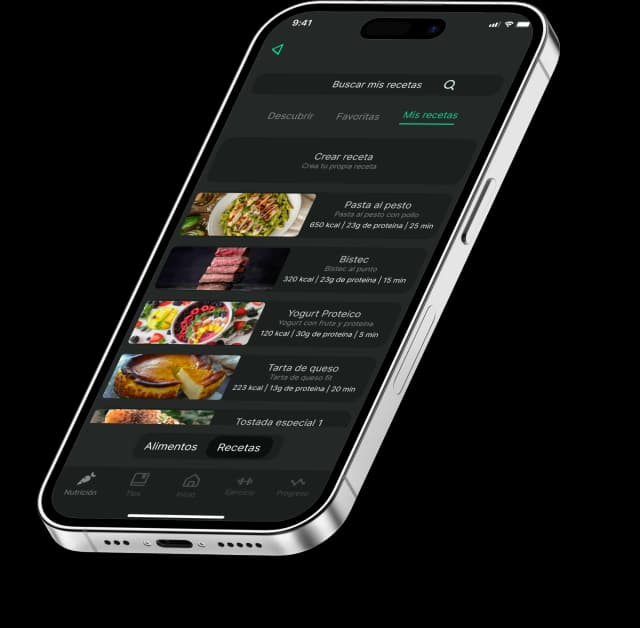 Pantalla de Recetas en la aplicación